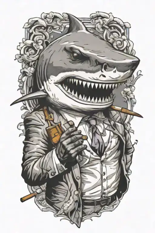 shark smoking a cigar in a miami vice suit tattoo design idea
