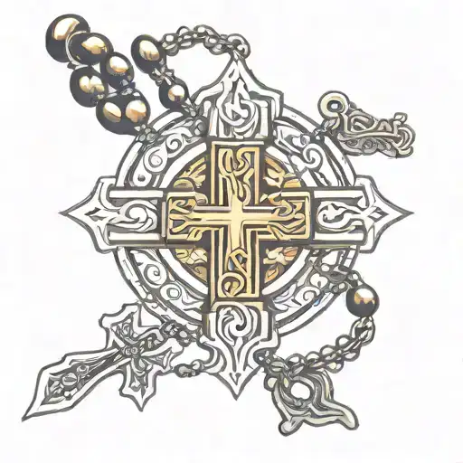 orthodox cross with prayer beads detailed drawing tattoo design idea