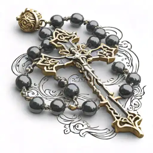 orthodox cross with prayer beads tattoo design idea