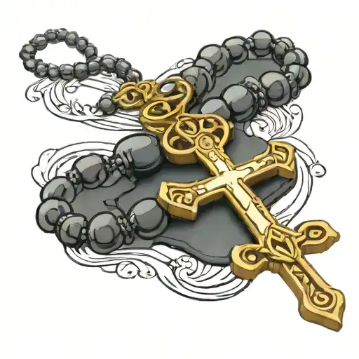 orthodox cross with prayer beads for the forarm tattoo design idea