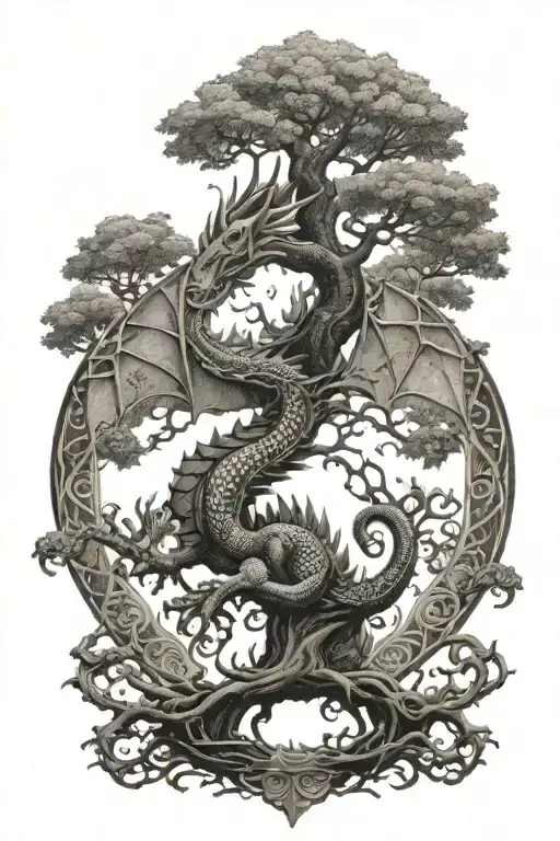 welsh dragon beneath a tree of life tattoo design idea