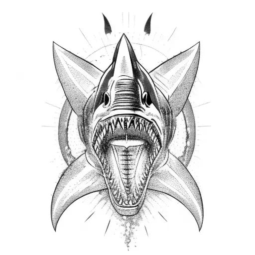 A fierce shark riding a motorcycle tattoo design idea