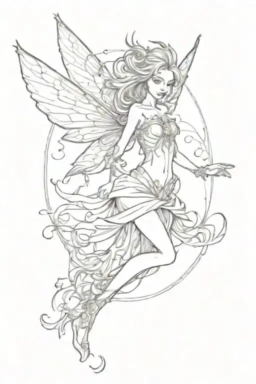 magical fairy flying tattoo design idea