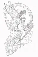 magical fairy flying towards the sun tattoo design idea