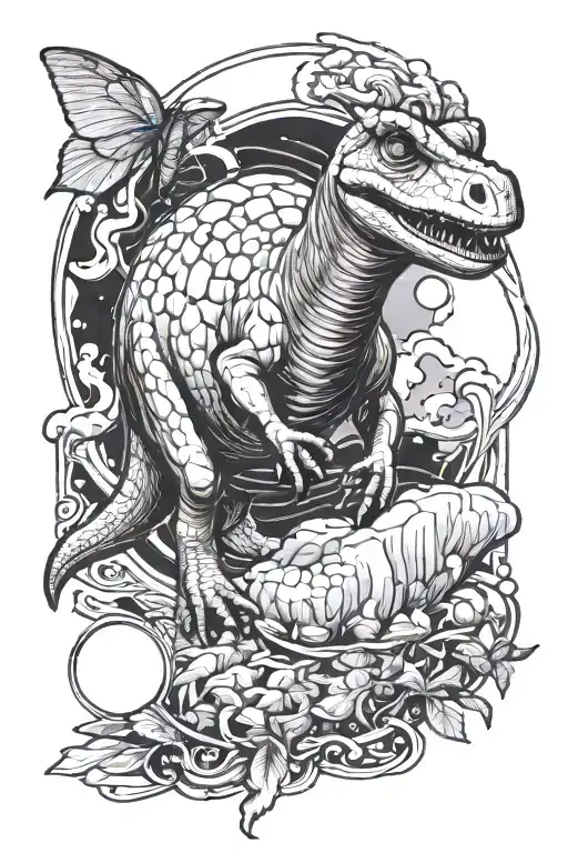 brontosaurus child fly swatter in hand tattoo design idea