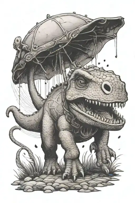 brontosaurus child in saddle fly swatter in hand tattoo design idea