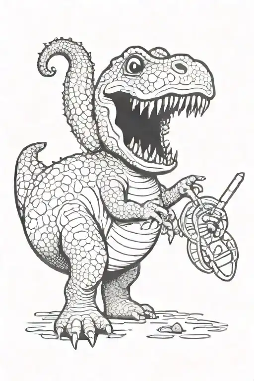 brontosaurus child with  fly swatter in hand tattoo design idea