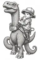 brontosaurus child in saddle with fly swatter tattoo design idea