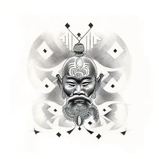 A portrait of a historical figure from Arte Antiga in blackwork style tattoo design idea