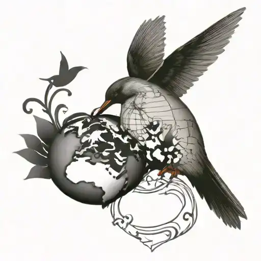 globe with a humming bird flying for a male  tattoo design idea