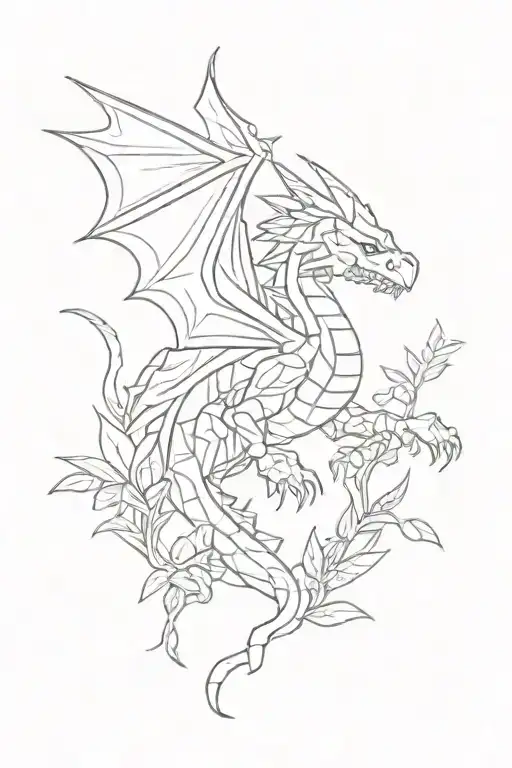 Minecraft-inspired tattoo featuring a pixelated dragon surrounded by lush plants tattoo design idea