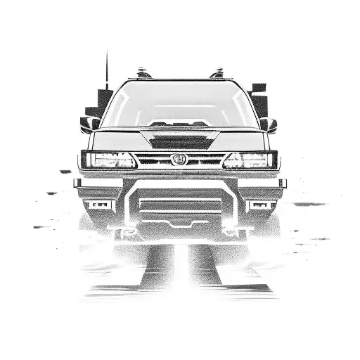 A sleek and futuristic-looking Toyota 4Runner 1995 speeding through a cityscape at night tattoo design idea