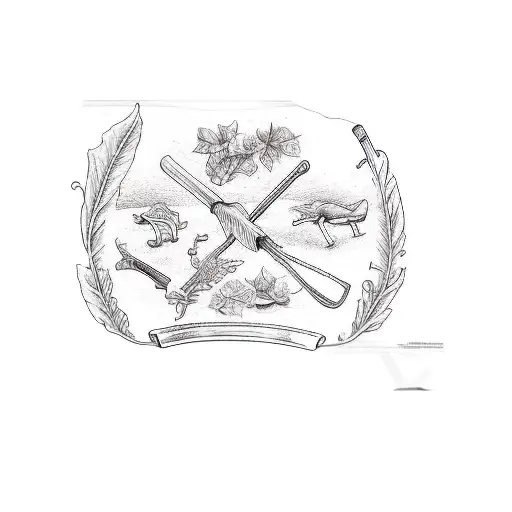 an oar and a plow crossed between tobacco leaves tattoo design idea