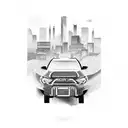 A sleek and futuristic-looking Toyota 4Runner speeding through a cityscape at night tattoo design idea