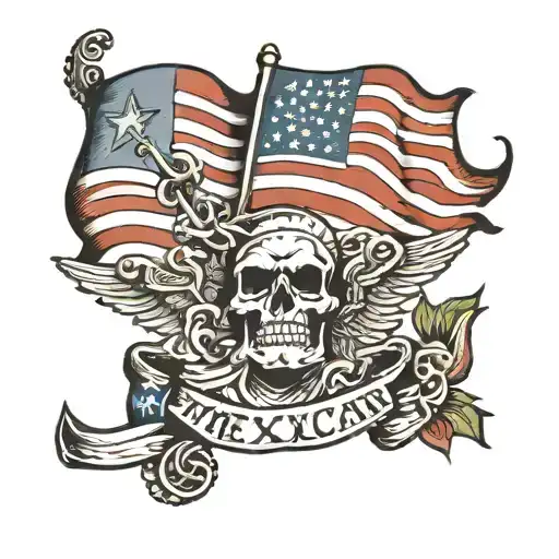 Mexican and American flag intertwined tattoo design idea