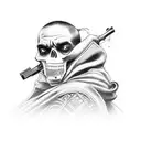 gangster with hood and guns tattoo design idea