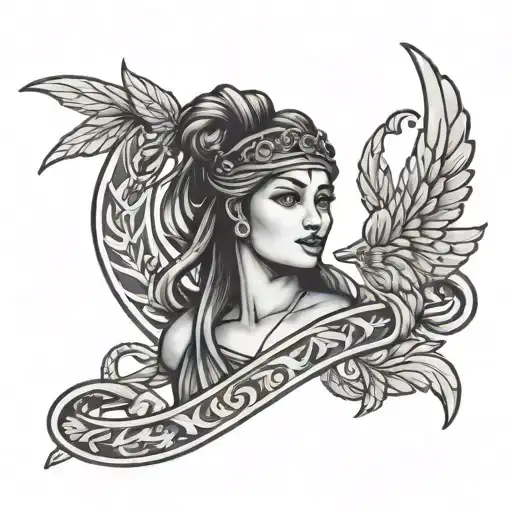 Ancient greek female sailor jerry style tattoo design idea