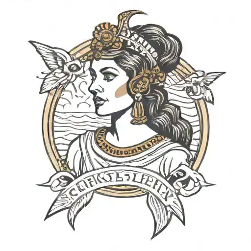 Portrait of an ancient greek female sailor jerry style tattoo design idea