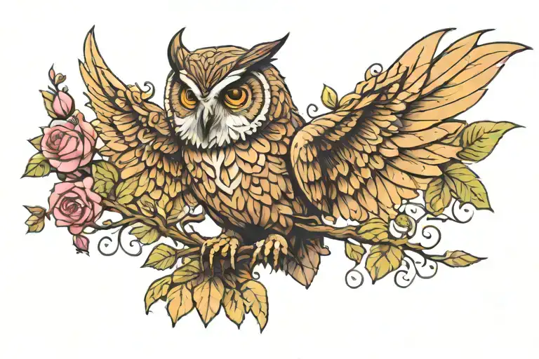 owl with wings becoming rose vines  tattoo design idea