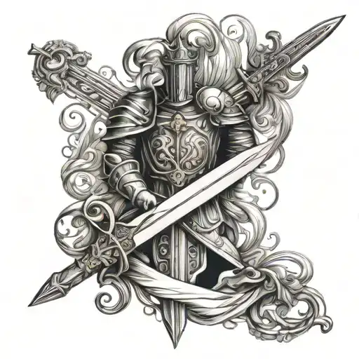 chevalier et Excalibur sword stuck tattoo design idea