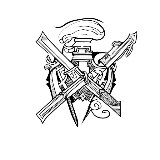 fine line minimalist sword going through human heart tattoo design idea