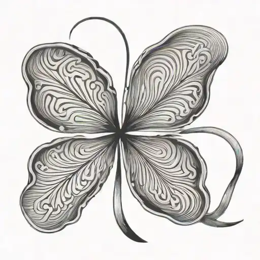 An elegant and minimalist four leaf clover in black and grey tones tattoo design idea