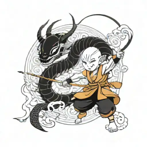 Avatar Aang and Suko doing the Dragon dance movements tattoo design idea