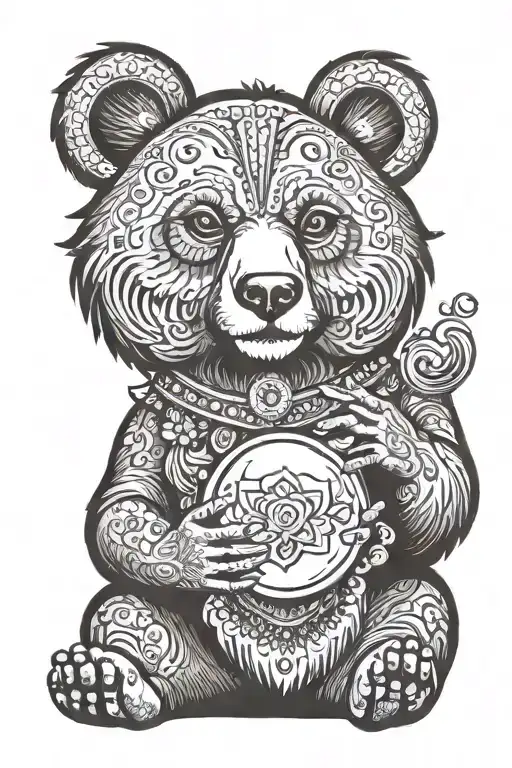 fortune teller gypsy bear holding crystal ball tattoo design idea