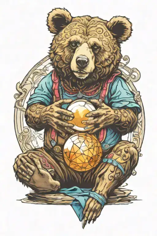 fortune teller gypsy bear holding crystal ball tattoo design idea