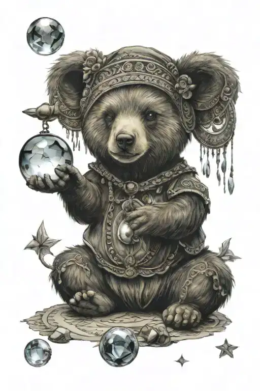 fortune teller gypsy bear holding crystal ball tattoo design idea
