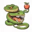 snake wrapped round with bitten apple in its mouth tattoo design idea