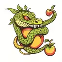 snake wrapped round with bitten apple in its mouth tattoo design idea