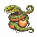 snake wrapped round with bitten apple in its mouth tattoo design idea