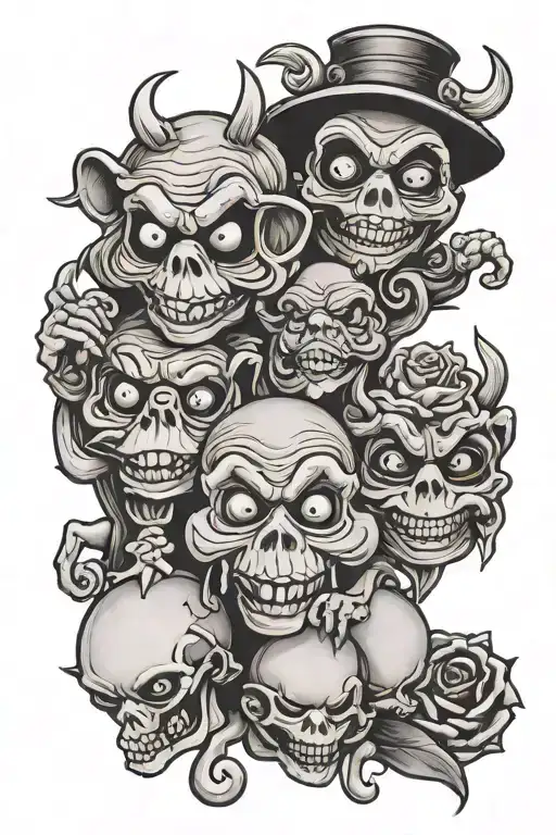lock shock and barrel nightmare hear no evil speak no evil see no evil  tattoo design idea