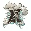the letters "XII" with clouds for shading in the background tattoo design idea