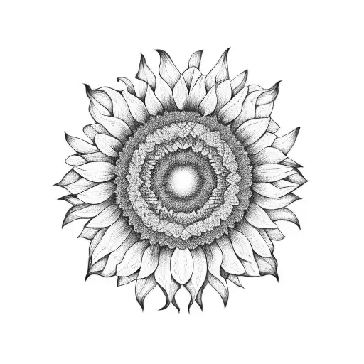 A sunflower with a honeycomb pattern in blackwork style tattoo design idea