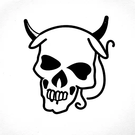skull with horns smoking a cigarette  tattoo design idea