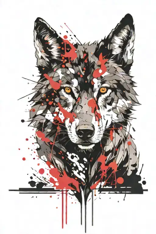 black wolf white red fire  tattoo design idea