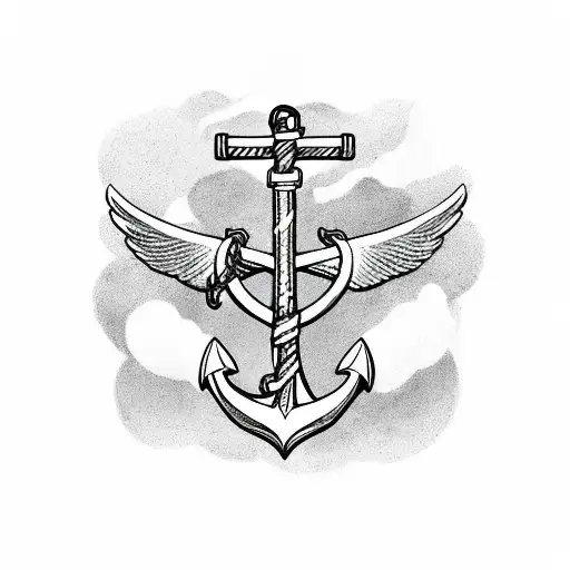 anchor with the letter J with wings a halo and a bible tattoo design idea