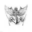 anchor with the letter J with wings a halo and a bible tattoo design idea
