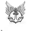 anchor with the letter J with wings a halo and a bible tattoo design idea