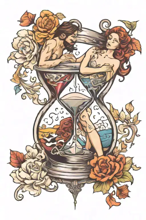 Lovers in hourglass intertwined tattoo design idea
