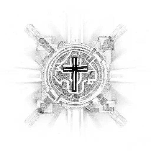 A futuristic circuit board pattern forming the shape of a cross tattoo design idea