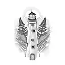 lighthouse as a base and incorporating a South African protea, a New Zealand fern and chilean star tattoo design idea