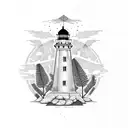 lighthouse as a base and incorporating a South African protea, a New Zealand fern and chilean star tattoo design idea