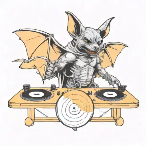 A new-school design of a bat DJ spinning records tattoo design idea