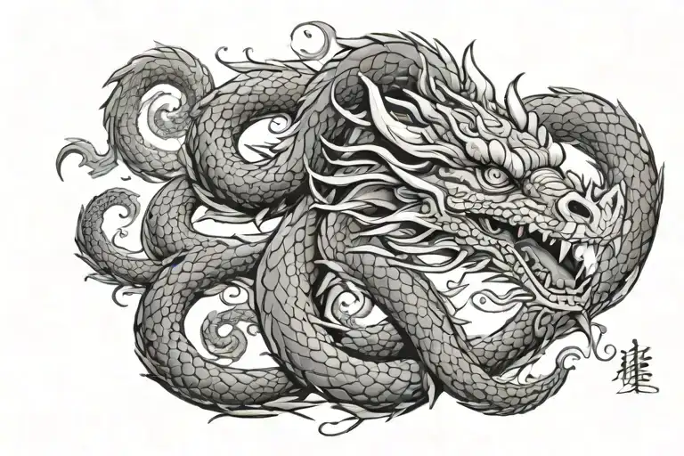 Dragon curled tattoo design idea