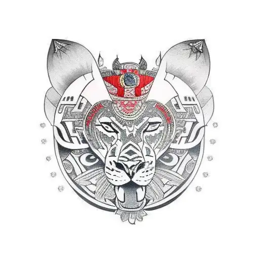 aztec queen lioness warrior  tattoo design idea