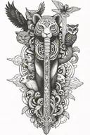 totem pole with each section being a different annal. with elephant, owl, red panda, whale, panther tattoo design idea