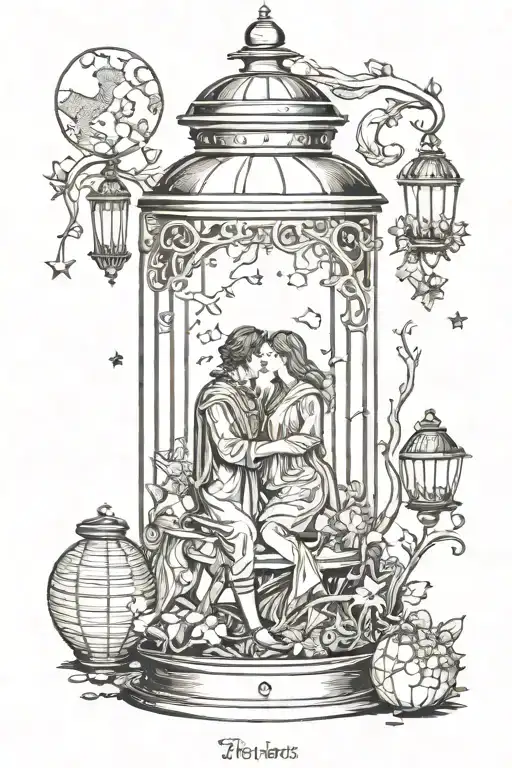 The Lovers Tarot Card Lantern tattoo design idea